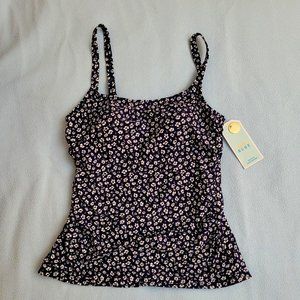 45. Christina tankini. Black with white flower pattern. Size 10D. NWT